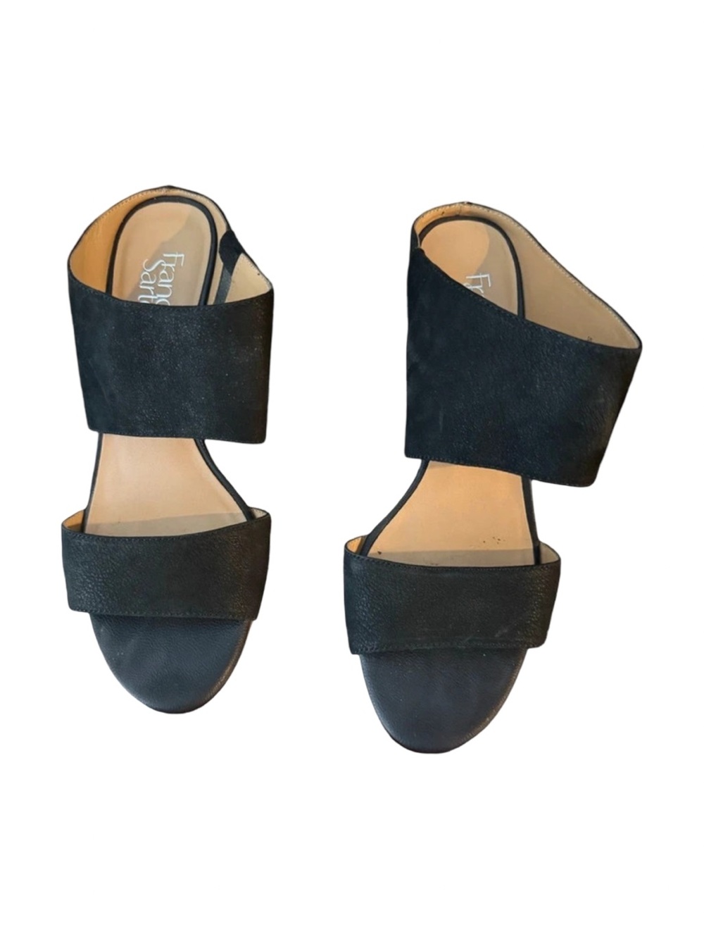 Franco Sarto Black Leather Slip On Wedge Sandal Size 10